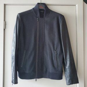 Mens The Kooples Wool and Leather Bomber Jacket